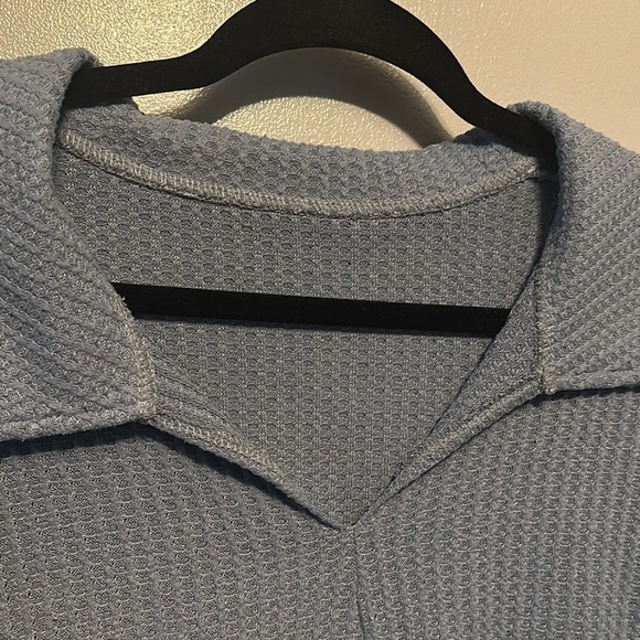 SHEIN Blue Ribbed Polo Collar Sweatshirt - Picture 5 of 5